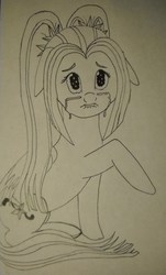 Size: 2013x3339 | Tagged: safe, artist:40kponyguy, derpibooru exclusive, aria blaze, pegasus, pony, g4, crying, female, high res, line drawing, monochrome, ponified, solo, traditional art