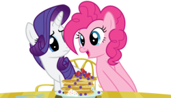 Size: 10000x5700 | Tagged: safe, artist:sapphire-beauty0, pinkie pie, rarity, castle sweet castle, g4, absurd resolution, pancakes, simple background, svg, transparent background, vector