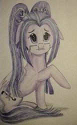 Size: 2109x3416 | Tagged: safe, artist:40kponyguy, derpibooru exclusive, aria blaze, pegasus, pony, g4, crying, female, high res, ponified, solo, traditional art