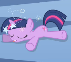 Size: 242x212 | Tagged: safe, screencap, twilight sparkle, g4, circling stars, dizzy, fell, female, solo, stars, unconscious, younger