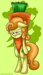 Size: 1100x1900 | Tagged: safe, artist:neoncel, carrot top, golden harvest, pony, g4, carrot costume, clothes, costume, food, food costume, solo, unamused