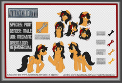 Size: 540x368 | Tagged: safe, artist:sabina, artist:tres-apples, oc, oc only, oc:wrenchbutt, angry, blushing, male, reference sheet