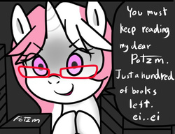 Size: 802x616 | Tagged: safe, artist:potzm, oc, oc only, oc:lawyresearch, pony, unicorn, glasses, solo