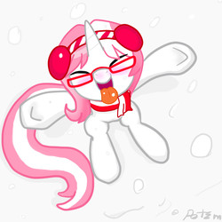 Size: 1300x1300 | Tagged: safe, artist:potzm, oc, oc only, oc:lawyresearch, pony, unicorn, clothes, earmuffs, glasses, scarf, solo, tongue out