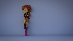 Size: 1920x1080 | Tagged: safe, artist:3d thread, artist:creatorofpony, sunset shimmer, equestria girls, g4, 3d, 3d model, against wall, blender, boots, clothes, female, jacket, leather jacket, shirt, skirt, solo, wallpaper