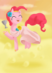 Size: 2131x3000 | Tagged: safe, artist:blueironlily, pinkie pie, g4, chalice, eyes closed, female, greek goddess, greek mythology, hebe, high res, simple background, smiling, solo