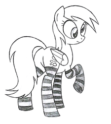 Size: 1024x1136 | Tagged: safe, artist:hyolark, derpy hooves, pegasus, pony, g4, bubble butt, butt, clothes, female, mare, monochrome, plot, raised hoof, socks, solo, striped socks, traditional art