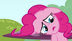 Size: 1280x720 | Tagged: safe, screencap, pinkie pie, g4, my little pony: friendship is magic, too many pinkie pies, mushroom table, ponyville, sad, solo