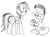 Size: 1007x746 | Tagged: safe, artist:hyolark, applejack, daring do, rainbow dash, earth pony, pegasus, pony, g4, apple cider, book, monochrome, traditional art