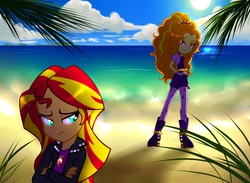 Size: 3333x2444 | Tagged: safe, artist:jacky-bunny, artist:ravecrocker, artist:serenawyr, adagio dazzle, sunset shimmer, equestria girls, g4, beach, high res