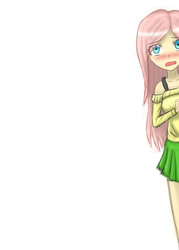 Size: 1168x1633 | Tagged: safe, artist:jumboz95, fluttershy, human, g4, clothes, female, hiding, humanized, solo, sweatershy