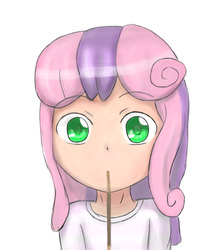 Size: 1009x1150 | Tagged: safe, artist:jumboz95, sweetie belle, human, g4, female, humanized, looking at you, pocky, pocky game, solo