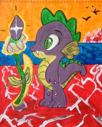 Size: 1646x2047 | Tagged: safe, artist:snow, spike, g4, flower, gem, male, solo, traditional art