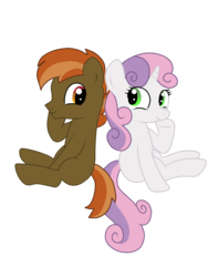 Size: 1536x2048 | Tagged: safe, artist:magicalyuni, button mash, sweetie belle, g4, colt, female, filly, foal, looking at each other, looking at someone, male, ship:sweetiemash, shipping, sitting, straight