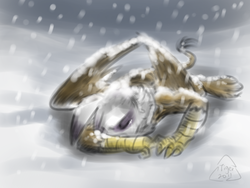 Size: 800x600 | Tagged: safe, artist:cat-cly, gilda, griffon, g4, crying, female, sad, snow, snowfall, solo