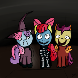 Size: 1024x1024 | Tagged: safe, artist:jailbait, apple bloom, scootaloo, sweetie belle, g4, clothes, costume, cutie mark crusaders, halloween, lock shock and barrel, the nightmare before christmas