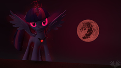 Size: 2560x1440 | Tagged: safe, artist:drweegee1337, twilight sparkle, alicorn, pony, g4, 3d, alicorn amulet, evil twilight, female, glowing eyes, magic, mare, mare in the moon, moon, solo, source filmmaker, twilight sparkle (alicorn)