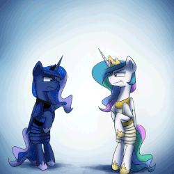 Size: 700x700 | Tagged: safe, artist:anticular, princess celestia, princess luna, alicorn, pony, ask sunshine and moonbeams, g4, :t, animated, annoyed, bipedal, clothes, dress, duo, female, frown, magic, meme, royal sisters, siblings, sisters, the dress, wavy mouth, white and gold or black and blue dress meme