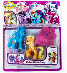 Size: 488x527 | Tagged: safe, edit, applejack, coconut cream, fluttershy, pinkie pie, princess celestia, rainbow dash, rarity, skywishes (g4), sweetsong (g4), twilight sparkle, g4, bootleg, cute little pony, fake, female, irl, photo, recolor, stock vector, toy