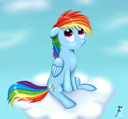 Size: 2565x2386 | Tagged: safe, artist:flufflelord, rainbow dash, g4, cloud, cloudy, cute, female, high res, sitting, sky, solo