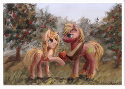 Size: 1024x733 | Tagged: safe, artist:satynapaper, big macintosh, oc, earth pony, pony, g4, gouache, male, stallion, traditional art