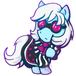 Size: 450x447 | Tagged: safe, artist:rosey-mae, photo finish, earth pony, pony, g4, chibi, clothes, glasses, raised hoof, simple background, transparent background