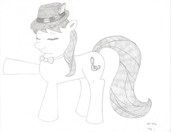 Size: 2202x1700 | Tagged: safe, artist:mc-ryan, octavia melody, g4, female, happy, hat, monochrome, solo, team fortress 2, traditional art, vintage tyrolean