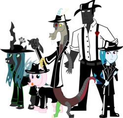 Size: 2601x2511 | Tagged: safe, artist:jewelsfriend, discord, queen chrysalis, sonata dusk, oc, oc:fluffle puff, equestria girls, g4, clubs deuce, crossover, diamonds droog, hearts boxcars, high res, homestuck, midnight crew, snowman (homestuck), spades slick, twilight scepter