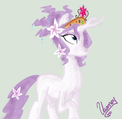 Size: 1024x999 | Tagged: safe, artist:doggie31, tree of harmony, oc, oc only, oc:harmony (heilos), pony, unicorn, g4, big crown thingy, elements of harmony, flower, flower in hair, looking up, smiling