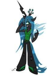 Size: 707x1131 | Tagged: safe, artist:novaspark, queen chrysalis, changeling, changeling queen, anthro, g4, female, looking at you, solo