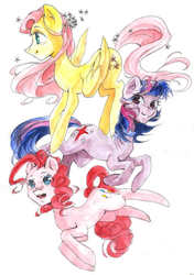 Size: 1193x1693 | Tagged: dead source, safe, artist:my-magic-dream, fluttershy, pinkie pie, twilight sparkle, g4, traditional art