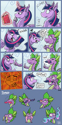 Size: 3543x7087 | Tagged: safe, artist:dinodraketakethecake, spike, twilight sparkle, alicorn, pony, g4, comic, duo, female, magic, mare, moustache, twilight sparkle (alicorn)