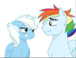 Size: 1024x777 | Tagged: safe, artist:pimpartist101, oc, oc only, oc:snow storm (pimpartist101), oc:thunder fresh, offspring, parent:rainbow dash, parent:soarin', parents:soarindash, simple background, white background