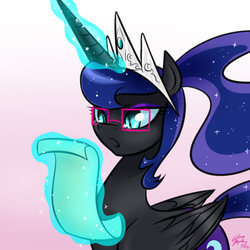 Size: 750x750 | Tagged: safe, artist:cosmalumi, nightmare moon, g4, crown, glasses, solo