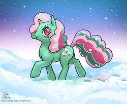 Size: 900x737 | Tagged: safe, artist:hinchen, fizzy, g1, female, snow, snowfall, solo, winter
