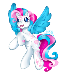 Size: 294x356 | Tagged: safe, artist:prettywitchdoremi, star catcher, pegasus, pony, g3, colored wings, facial markings, female, flying, heart, heart mark, mare, simple background, solo, spread wings, transparent background, wings