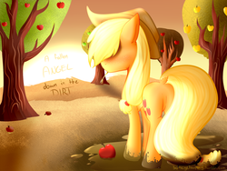 Size: 1600x1200 | Tagged: safe, artist:suenden-hund, applejack, g4, apple, dirt, female, mud, solo, sunrise