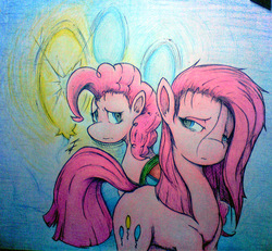 Size: 2486x2296 | Tagged: safe, artist:tamikimaru, pinkie pie, g4, 2015, colored, cutie mark, female, high res, pinkamena diane pie, sad, self ponidox, solo, the pinkie within, traditional art