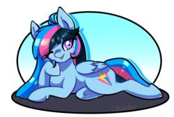 Size: 1415x955 | Tagged: safe, artist:churobu, oc, oc only, oc:neon streak, pegasus, pony, solo