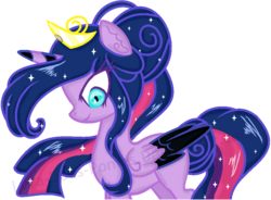 Size: 947x697 | Tagged: safe, artist:lora-does-ponies, oc, oc only, oc:moonlight serenade, alicorn, pony, alicorn oc, big mane, colored wings, colored wingtips, female, magical lesbian spawn, mare, offspring, parent:nightmare moon, parent:twilight sparkle, parents:twimoon, solo