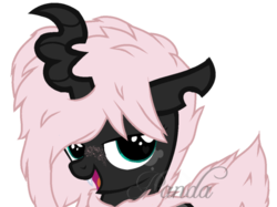 Size: 582x436 | Tagged: safe, artist:ipandacakes, oc, oc only, oc:cootie, hybrid, interspecies offspring, magical lesbian spawn, offspring, parent:oc:fluffle puff, parent:queen chrysalis, parents:canon x oc, parents:chrysipuff, solo