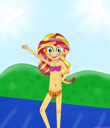 Size: 1576x1826 | Tagged: safe, artist:ytpinkiepie2, sunset shimmer, equestria girls, g4, beach, belly button, bikini, clothes, female, solo, swimsuit