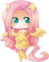 Size: 375x475 | Tagged: safe, artist:milkyteru, fluttershy, human, g4, chibi, clothes, eared humanization, female, humanized, solo, sweatershy, tailed humanization, winged humanization