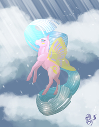 Size: 3104x3988 | Tagged: safe, artist:pegasusxiii, sun glider, g1, cloud, cloudy, female, flying, high res, solo, windy wing ponies