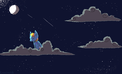 Size: 976x592 | Tagged: safe, artist:comickit, rainbow dash, g4, cloud, cloudy, female, moon, night, solo