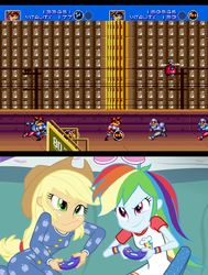 Size: 841x1110 | Tagged: safe, applejack, rainbow dash, equestria girls, g4, applejack and rainbow dash playing, exploitable meme, gunstar heroes, meme, video game