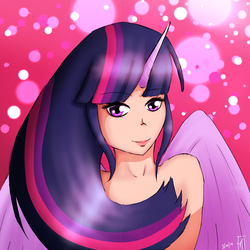 Size: 1200x1200 | Tagged: safe, artist:aya-dono, twilight sparkle, human, g4, female, horn, horned humanization, humanized, solo, twilight sparkle (alicorn), winged humanization