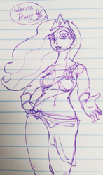 Size: 803x1367 | Tagged: safe, artist:fuzzyfurvert, princess celestia, human, g4, belly button, humanized, lined paper, looking at you, monochrome, sketch, traditional art