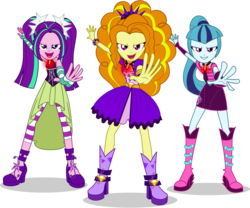 Size: 10475x8700 | Tagged: safe, artist:caliazian, adagio dazzle, aria blaze, sonata dusk, equestria girls, g4, my little pony equestria girls: rainbow rocks, .ai available, absurd resolution, amulet, boots, looking at you, necklace, open mouth, shoes, simple background, singing, sleeveless, the dazzlings, transparent background, trio, vector, welcome to the show