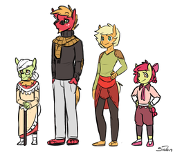 Size: 1000x881 | Tagged: safe, artist:siden, apple bloom, applejack, big macintosh, granny smith, oc, oc:apple spritzer, oc:madam applecrest, oc:mulled cider, oc:sparkling cider, anthro, ultimare universe, g4, alternate universe, beatnik, goatee